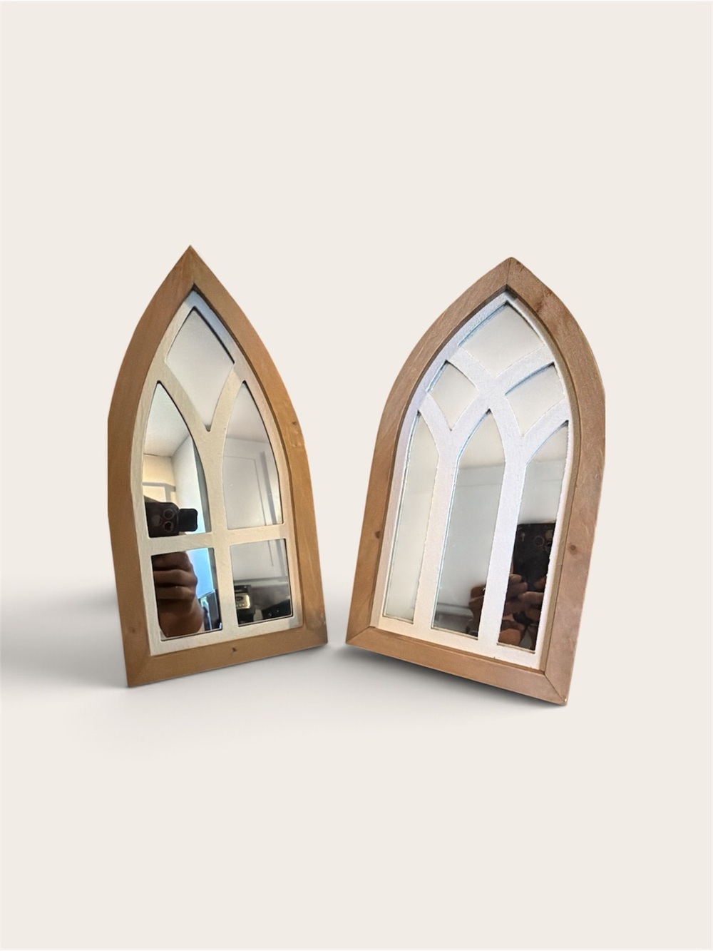 Hobby Lobby Wooden Arch Window Mirror Pair - Natural Wood and White